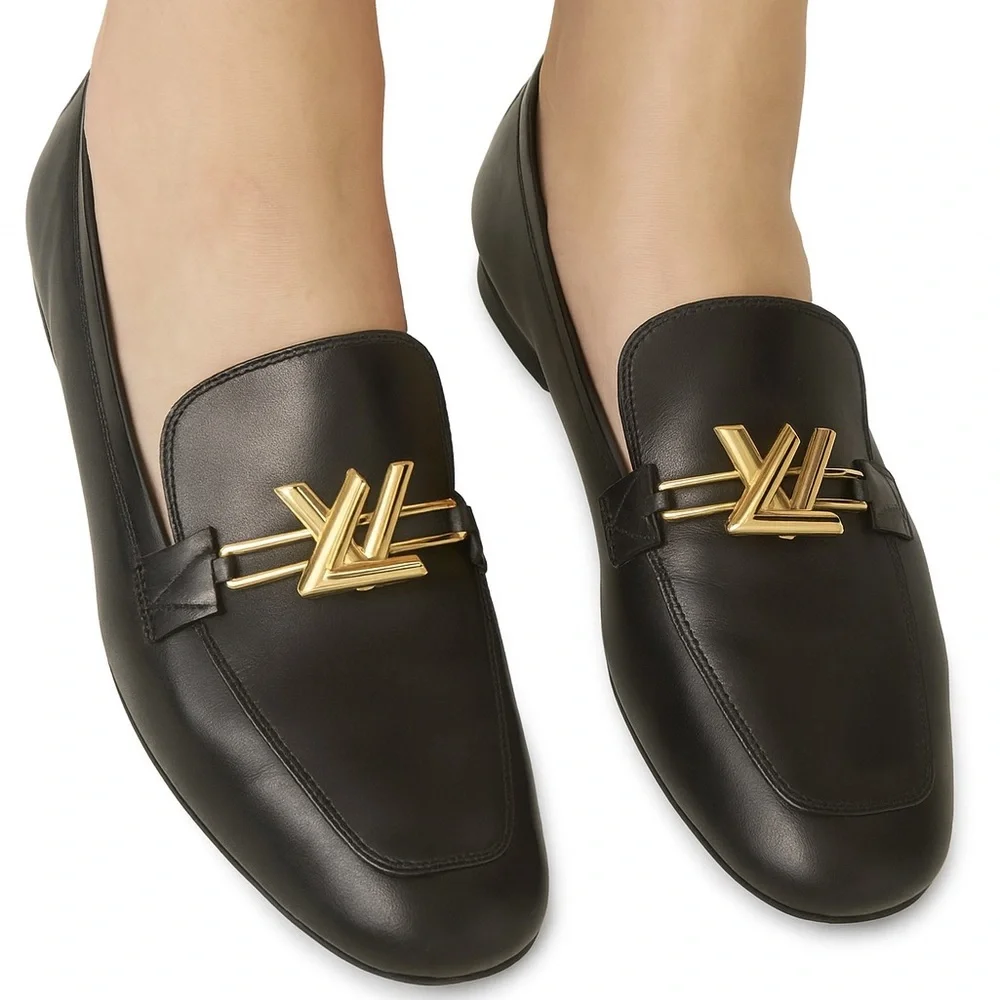 Authentic LOUIS VUITTON Women's Black LV Logo Upper Case Loafers Size EU…